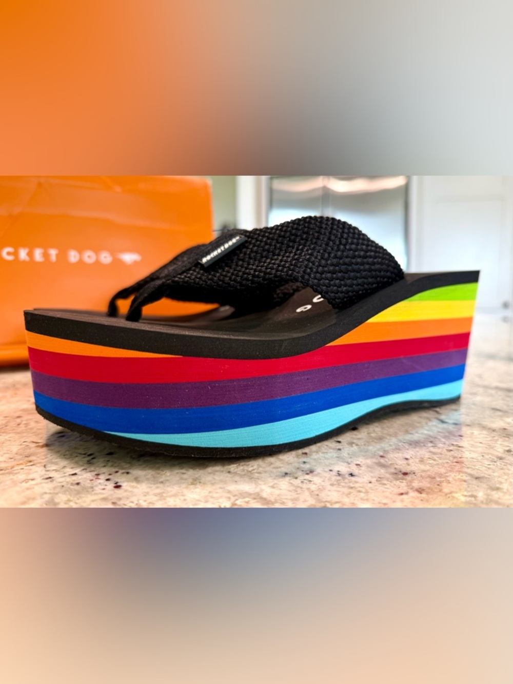 Rocket Dog Rainbow Platform Wedge Sandals with Black Straps "NIB"